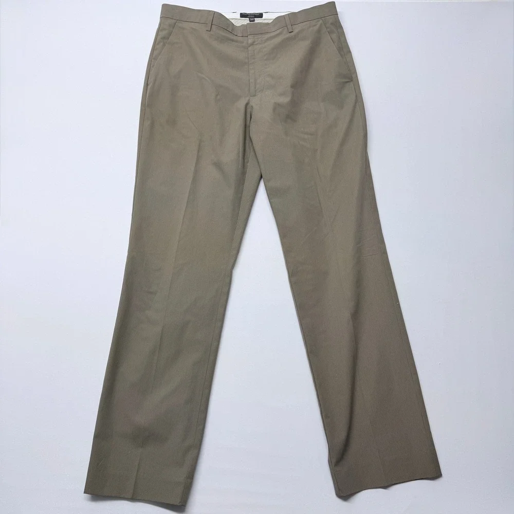 Banana Republic Mens Tailored Fit Non Iron Cotton Micro Stripe Pants Taupe 34x32